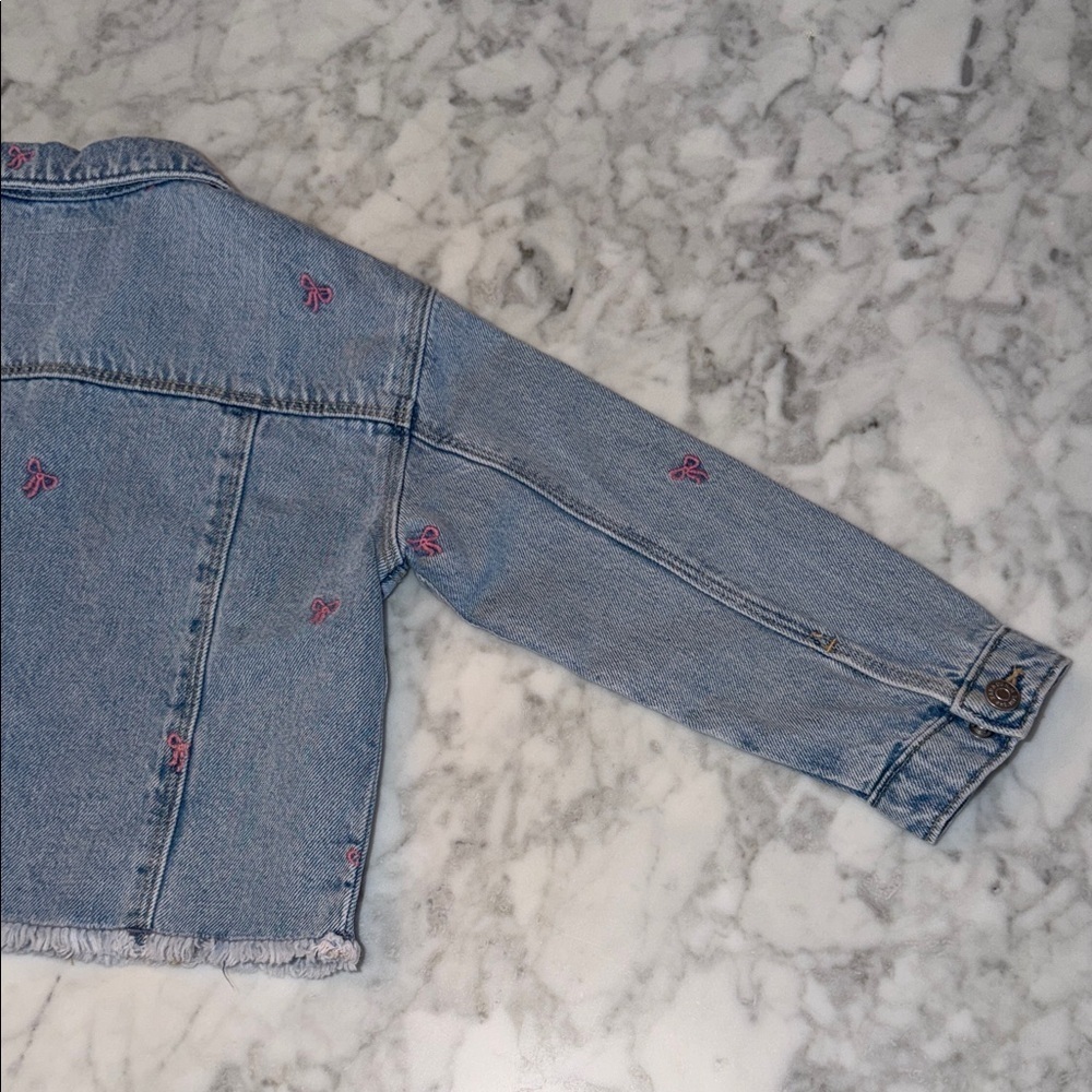 Zara Kids Light Blue Denim Jacket with Pink Bow Accents 3Y - Picture 8 of 8